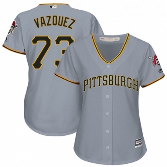 Womens Majestic Pittsburgh Pirates 73 Felipe Vazquez Replica Grey Road Cool Base MLB Jersey 