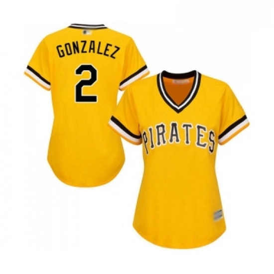 Womens Pittsburgh Pirates 2 Erik Gonzalez Replica Gold Alternate Cool Base Baseball Jersey Womens Pittsburgh Pirates 2 Erik Gonzalez Replica Gold Alternate Cool Base Baseball Jersey