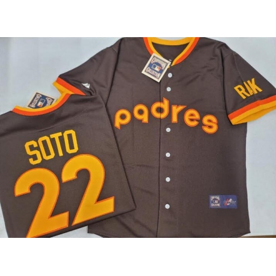 Men SAN DIEGO PADRES Juan Soto #22 Vintage Cooperstown Collection Jersey BROWN Men SAN DIEGO PADRES Juan Soto #22 Vintage Cooperstown Collection Jersey BROWN