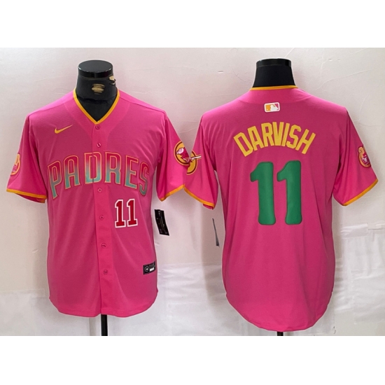 Men San Diego Padres 11 Yu Darvish Pink Cool Base Stitched Baseball Jersey 1 Men San Diego Padres 11 Yu Darvish Pink Cool Base Stitched Baseball Jersey 1