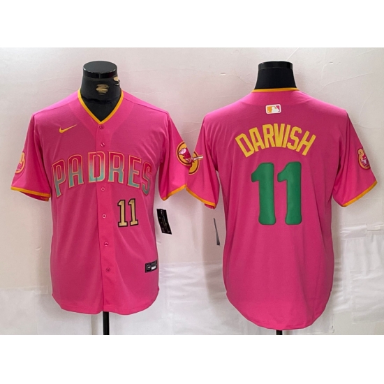 Men San Diego Padres 11 Yu Darvish Pink Cool Base Stitched Baseball Jersey 2 Men San Diego Padres 11 Yu Darvish Pink Cool Base Stitched Baseball Jersey 2