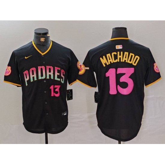 Men San Diego Padres 13 Manny Machado Black Cool Base Stitched Baseball Jersey 4 Men San Diego Padres 13 Manny Machado Black Cool Base Stitched Baseball Jersey 4