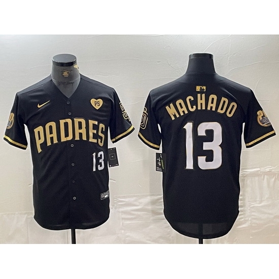 Men San Diego Padres 13 Manny Machado Black Gold With Patch Cool Base Stitched Baseball Jersey Men San Diego Padres 13 Manny Machado Black Gold With Patch Cool Base Stitched Baseball Jersey