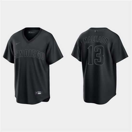 Men San Diego Padres 13 Manny Machado Black Pitch Black Fashion Replica Stitched Jersey Men San Diego Padres 13 Manny Machado Black Pitch Black Fashion Replica Stitched Jersey