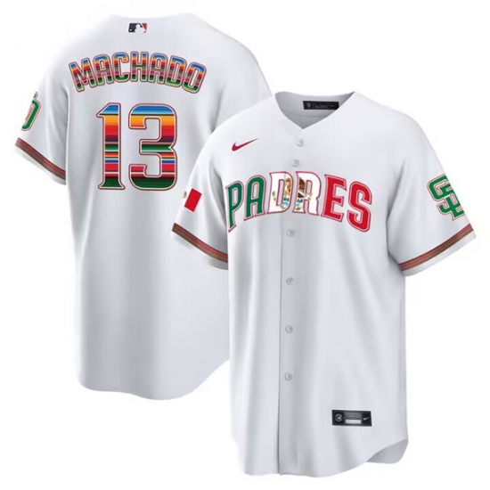 Men San Diego Padres 13 Manny Machado Mexico White Cool Base Stitched Baseball Jersey Men San Diego Padres 13 Manny Machado Mexico White Cool Base Stitched Baseball Jersey