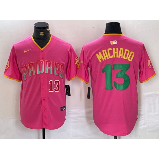 Men San Diego Padres 13 Manny Machado Pink Cool Base Stitched Baseball Jersey 1 Men San Diego Padres 13 Manny Machado Pink Cool Base Stitched Baseball Jersey 1