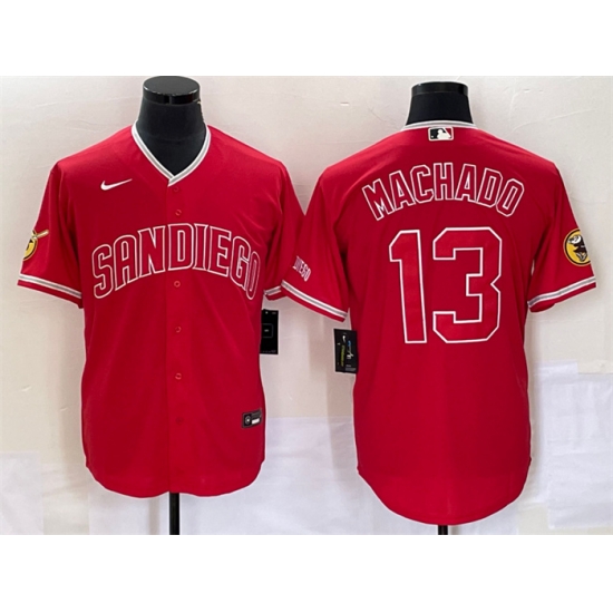 Men San Diego Padres 13 Manny Machado Red Cool Base Stitched Baseball Jersey Men San Diego Padres 13 Manny Machado Red Cool Base Stitched Baseball Jersey