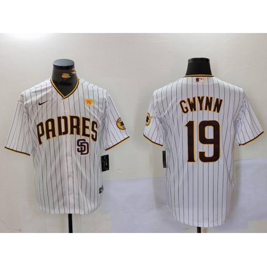 Men San Diego Padres 19 19 Tony Gwynn White With PS Patch Cool Base Stitched Baseball Jersey 2 Men San Diego Padres 19 19 Tony Gwynn White With PS Patch Cool Base Stitched Baseball Jersey 2