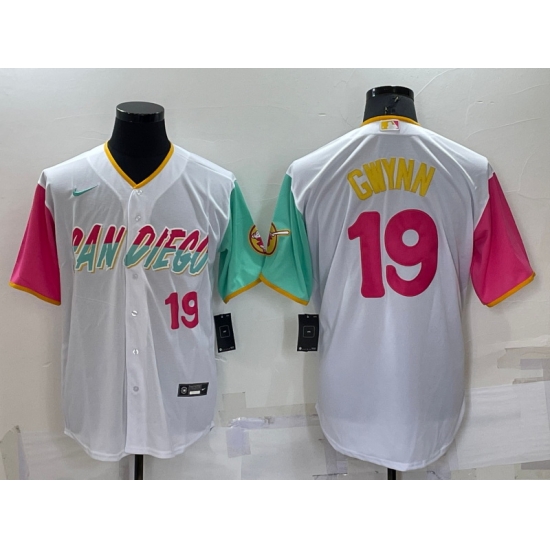 Men San Diego Padres 19 Tony Gwynn 2022 White City Connect Cool Base Stitched Jersey Men San Diego Padres 19 Tony Gwynn 2022 White City Connect Cool Base Stitched Jersey