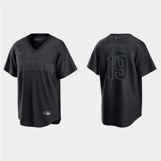 Men San Diego Padres 19 Tony Gwynn Black Pitch Black Fashion Replica Stitched Jersey Men San Diego Padres 19 Tony Gwynn Black Pitch Black Fashion Replica Stitched Jersey