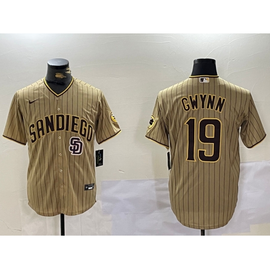 Men San Diego Padres 19 Tony Gwynn Tan Cool Base Stitched Baseball Jersey 3 Men San Diego Padres 19 Tony Gwynn Tan Cool Base Stitched Baseball Jersey 3