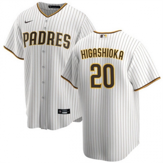 Men San Diego Padres 20 Kyle Higashioka White Cool Base Stitched Baseball Jersey Men San Diego Padres 20 Kyle Higashioka White Cool Base Stitched Baseball Jersey