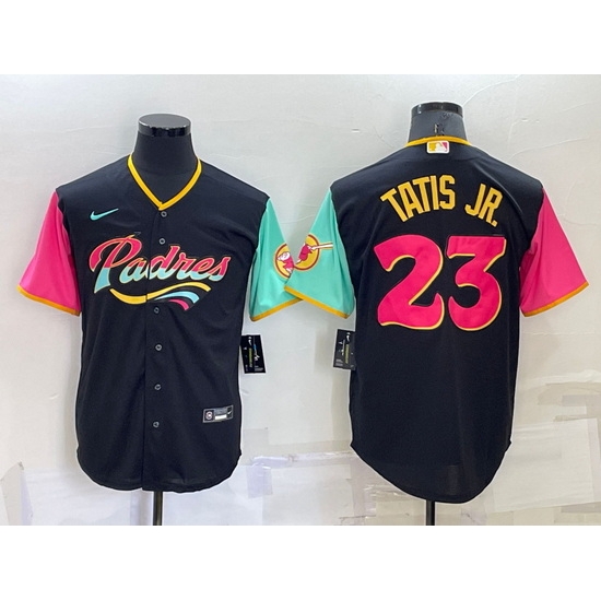 Men San Diego Padres 23 Fernando Tatis Jr 2022 Black City Connect Cool Base Stitched Jersey Men San Diego Padres 23 Fernando Tatis Jr 2022 Black City Connect Cool Base Stitched Jersey