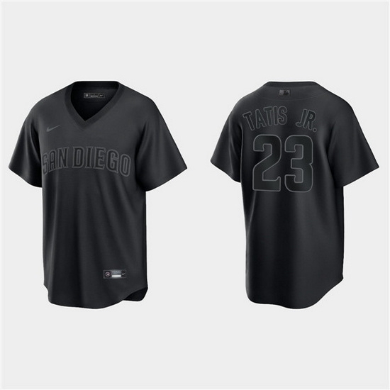Men San Diego Padres 23 Fernando Tatis Jr Black Pitch Black Fashion Replica Stitched Jersey Men San Diego Padres 23 Fernando Tatis Jr Black Pitch Black Fashion Replica Stitched Jersey