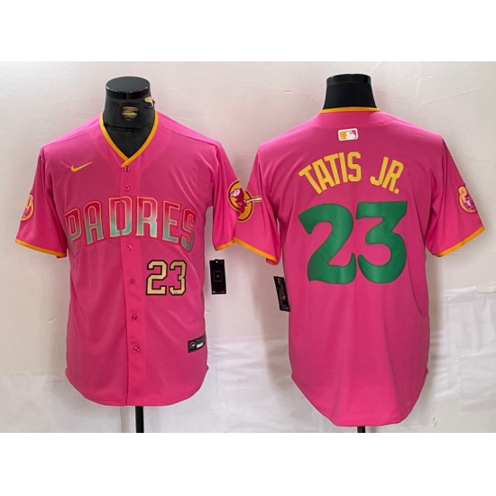 Men San Diego Padres 23 Fernando Tatis Jr Pink Cool Base Stitched Baseball Jersey 2 Men San Diego Padres 23 Fernando Tatis Jr Pink Cool Base Stitched Baseball Jersey 2
