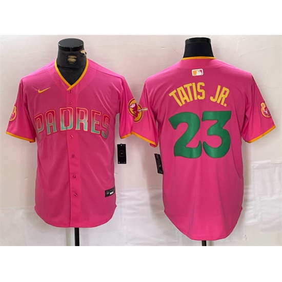 Men San Diego Padres 23 Fernando Tatis Jr Pink Cool Base Stitched Baseball Jersey Men San Diego Padres 23 Fernando Tatis Jr Pink Cool Base Stitched Baseball Jersey
