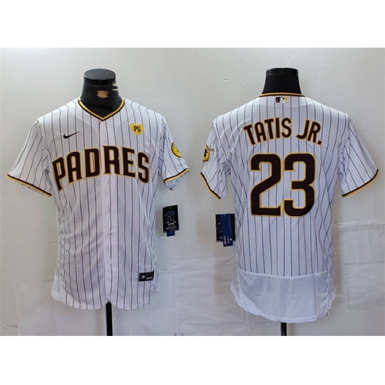 Men San Diego Padres 23 Fernando Tatis Jr White With PS Patch Flex Base Stitched Baseball Jersey Men San Diego Padres 23 Fernando Tatis Jr White With PS Patch Flex Base Stitched Baseball Jersey