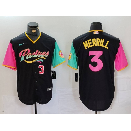 Men San Diego Padres 3 Jackson Merrill Black City Connect Cool Base Stitched Baseball Jersey 5 Men San Diego Padres 3 Jackson Merrill Black City Connect Cool Base Stitched Baseball Jersey 5