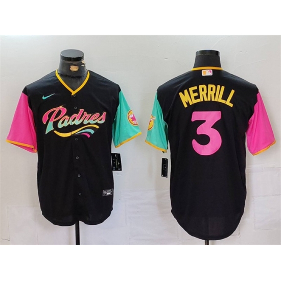 Men San Diego Padres 3 Jackson Merrill Black City Connect Cool Base Stitched Baseball Jersey Men San Diego Padres 3 Jackson Merrill Black City Connect Cool Base Stitched Baseball Jersey