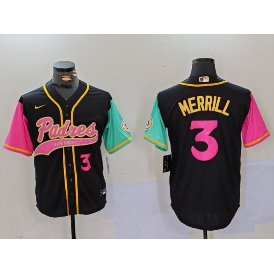 Men San Diego Padres 3 Jackson Merrill Black Cool Base Stitched Baseball Jersey 1 Men San Diego Padres 3 Jackson Merrill Black Cool Base Stitched Baseball Jersey 1
