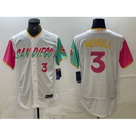 Men San Diego Padres 3 Jackson Merrill White City Connect Flex Base Stitched Baseball Jersey Men San Diego Padres 3 Jackson Merrill White City Connect Flex Base Stitched Baseball Jersey