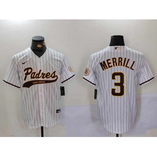 Men San Diego Padres 3 Jackson Merrill White Cool Base Stitched Baseball Jersey 023 Men San Diego Padres 3 Jackson Merrill White Cool Base Stitched Baseball Jersey 023