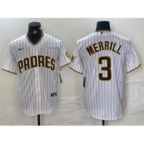 Men San Diego Padres 3 Jackson Merrill White Cool Base Stitched Baseball Jersey Men San Diego Padres 3 Jackson Merrill White Cool Base Stitched Baseball Jersey
