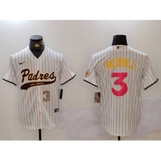 Men San Diego Padres 3 Jackson Merrill white Cool Base Stitched Baseball Jersey 002 Men San Diego Padres 3 Jackson Merrill white Cool Base Stitched Baseball Jersey 002