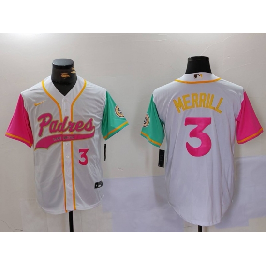 Men San Diego Padres 3 Jackson Merrill white Cool Base Stitched Baseball Jersey 007 Men San Diego Padres 3 Jackson Merrill white Cool Base Stitched Baseball Jersey 007