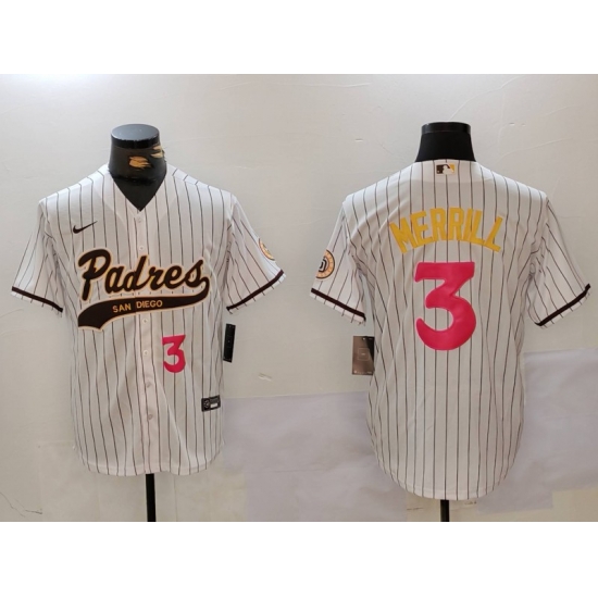 Men San Diego Padres 3 Jackson Merrill white Cool Base Stitched Baseball Jersey 008 Men San Diego Padres 3 Jackson Merrill white Cool Base Stitched Baseball Jersey 008