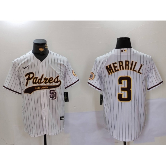 Men San Diego Padres 3 Jackson Merrill white Cool Base Stitched Baseball Jersey 014 Men San Diego Padres 3 Jackson Merrill white Cool Base Stitched Baseball Jersey 014