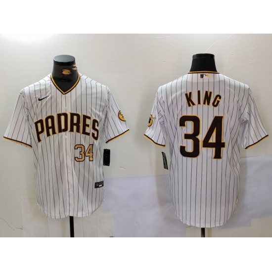 Men San Diego Padres 34 Michael King White Cool Base Stitched Baseball Jersey 1 Men San Diego Padres 34 Michael King White Cool Base Stitched Baseball Jersey 1