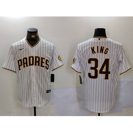 Men San Diego Padres 34 Michael King White Cool Base Stitched Baseball Jersey 2 Men San Diego Padres 34 Michael King White Cool Base Stitched Baseball Jersey 2