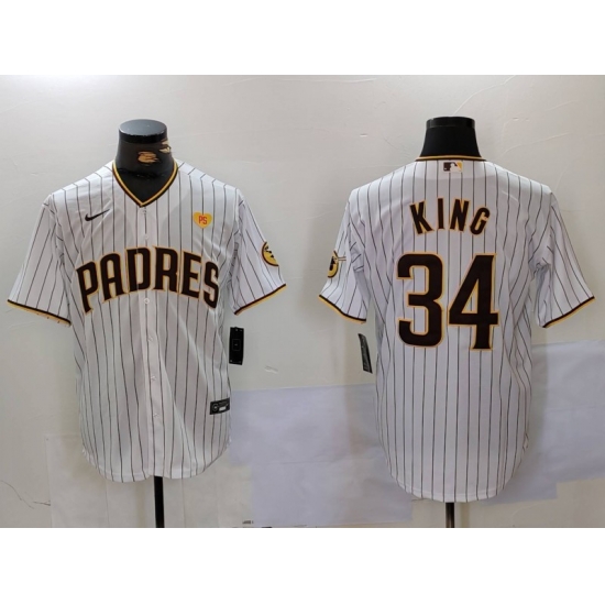 Men San Diego Padres 34 Michael King White Cool Base Stitched Baseball Jersey 5 Men San Diego Padres 34 Michael King White Cool Base Stitched Baseball Jersey 5