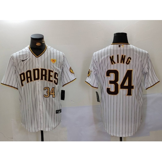 Men San Diego Padres 34 Michael King White Cool Base Stitched Baseball Jersey 8 Men San Diego Padres 34 Michael King White Cool Base Stitched Baseball Jersey 8