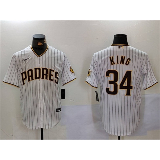 Men San Diego Padres 34 Michael King White Cool Base Stitched Baseball Jersey Men San Diego Padres 34 Michael King White Cool Base Stitched Baseball Jersey