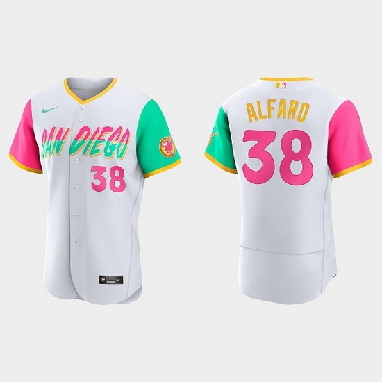 Men San Diego Padres 38 Jorge Alfaro 2022 White City Connect Flex Base Stitched Baseball Jersey Men San Diego Padres 38 Jorge Alfaro 2022 White City Connect Flex Base Stitched Baseball Jersey