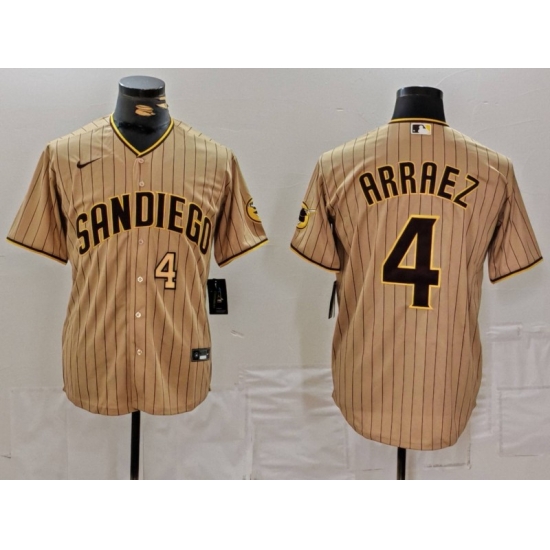 Men San Diego Padres 4 Luis Arraez Tan Cool Base Stitched Baseball Jersey 1 Men San Diego Padres 4 Luis Arraez Tan Cool Base Stitched Baseball Jersey 1