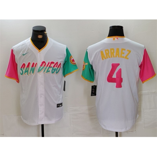 Men San Diego Padres 4 Luis Arraez White City Connect Cool Base Stitched Baseball Jersey Men San Diego Padres 4 Luis Arraez White City Connect Cool Base Stitched Baseball Jersey