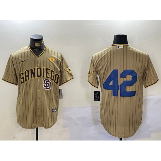 Men San Diego Padres 42 Jackie Robinson Tan Cool Base Stitched Baseball Jersey 6 Men San Diego Padres 42 Jackie Robinson Tan Cool Base Stitched Baseball Jersey 6