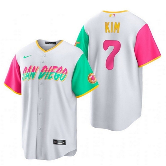 Men San Diego Padres 7 Ha Seong Kim 2022 White City Connect Cool Base Stitched Jersey Men San Diego Padres 7 Ha Seong Kim 2022 White City Connect Cool Base Stitched Jersey