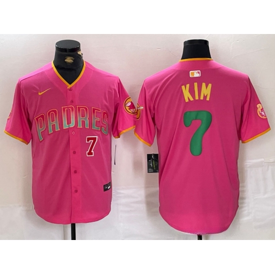 Men San Diego Padres 7 Ha Seong Kim Pink Cool Base Stitched Baseball Jersey 3 Men San Diego Padres 7 Ha Seong Kim Pink Cool Base Stitched Baseball Jersey 3