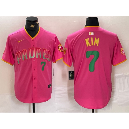 Men San Diego Padres 7 Ha Seong Kim Pink Cool Base Stitched Baseball Jersey 4 Men San Diego Padres 7 Ha Seong Kim Pink Cool Base Stitched Baseball Jersey 4