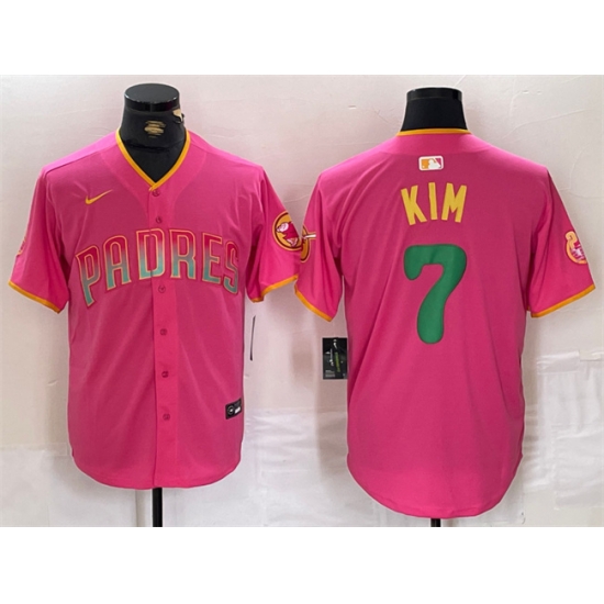 Men San Diego Padres 7 Ha Seong Kim Pink Cool Base Stitched Baseball Jersey Men San Diego Padres 7 Ha Seong Kim Pink Cool Base Stitched Baseball Jersey
