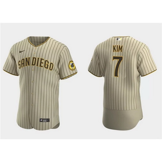 Men San Diego Padres 7 Ha Seong Kim Tan Flex Base Stitched Baseball Jersey Men San Diego Padres 7 Ha Seong Kim Tan Flex Base Stitched Baseball Jersey