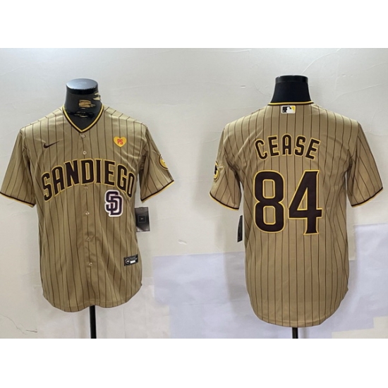Men San Diego Padres 84 Dylan Cease Tan Cool Base Stitched Baseball Jersey 1 Men San Diego Padres 84 Dylan Cease Tan Cool Base Stitched Baseball Jersey 1