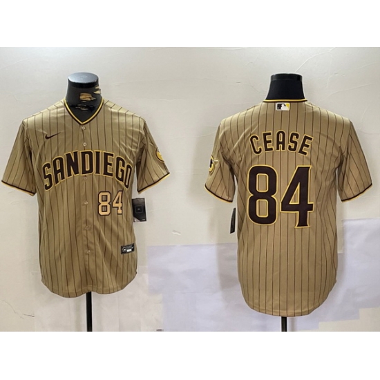 Men San Diego Padres 84 Dylan Cease Tan Cool Base Stitched Baseball Jersey 3 Men San Diego Padres 84 Dylan Cease Tan Cool Base Stitched Baseball Jersey 3