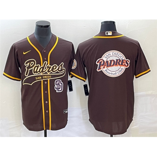 Men San Diego Padres Brown Team Big Logo In Back Cool Base With Patch Stitched Baseball Jersey Men San Diego Padres Brown Team Big Logo In Back Cool Base With Patch Stitched Baseball Jersey