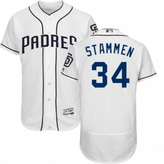 Mens Majestic San Diego Padres 34 Craig Stammen White Home Flex Base Authentic Collection MLB Jersey Mens Majestic San Diego Padres 34 Craig Stammen White Home Flex Base Authentic Collection MLB Jersey