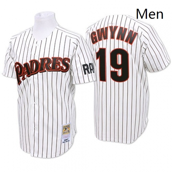 Mens Mitchell and Ness San Diego Padres 19 Tony Gwynn Replica WhiteBlue Strip Throwback MLB Jersey Mens Mitchell and Ness San Diego Padres 19 Tony Gwynn Replica WhiteBlue Strip Throwback MLB Jersey